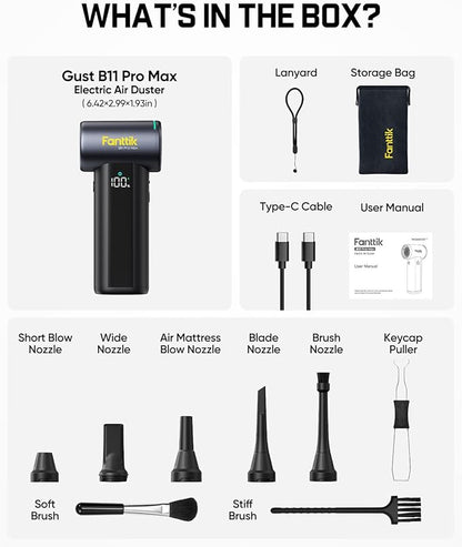 Fanttik B11 Pro Max Electric Air Duster, 150000RPM Brushless Motor, Compressed Air Duster, 100 Gears Adjustable, One-tap Booster, 28.08Wh Rechargeable Battery, Electric Duster for PC, Car, House