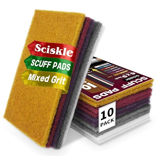6" x 9" Scuff Pad Variety 10 Pack – Multi-Grit Non-Woven Hand Pads for Scuffing, Scouring, Sanding, Cleaning, Blending, & Surface Prep – Reusable Aluminum Oxide Abrasive Pads