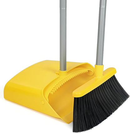 Stand Up Dustpan and Broom Set 50” Long Handle Broom with Dust Pan, with Self Cleaning Combe for Ergonomic Home Office Classroom Indoor Sweeping