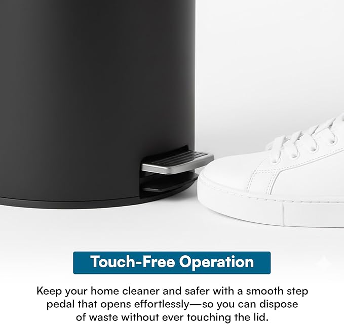 Honey-Can-Do 30L / 8-Gallon Round Step Trash Can, Matte Black Stainless Steel, Fingerprint-Resistant, Removable Inner Bucket