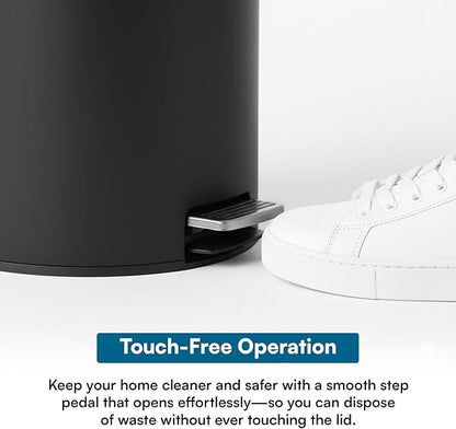Honey-Can-Do 30L / 8-Gallon Round Step Trash Can, Matte Black Stainless Steel, Fingerprint-Resistant, Removable Inner Bucket