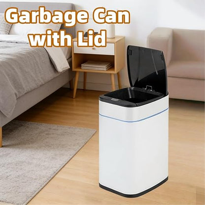 Garbage Can with Lid, Intelligent Sensor Opening and Closing, Small Garbage Can for Living Room, Bedroom, Kitchen and Bathroom (2, Square White)