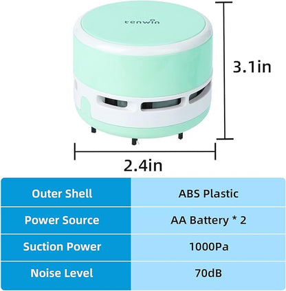 tenwin Mini Vacuum Cleaner, Portable Desktop Vacuum Cordless, Handheld Dust Sweeper Battery Operated, Low Noise and Strong Suction for Home/Office/School/Car/Keyboard(Battery not Include)