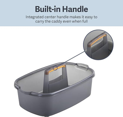 Casabella Cleaning Storage Caddy with Handle Plastic Multipurpose Organizer, Rectangle, 1.85-Gallon, Gray