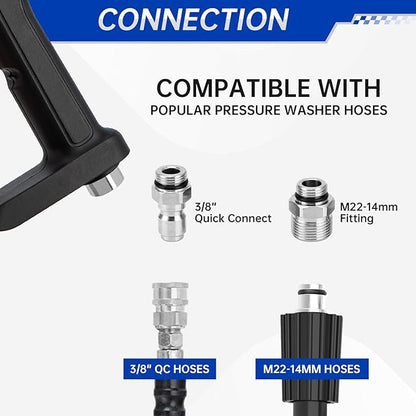 AURORA CAR 4350 PSI Short Pressure Washer Gun, 1/4” Quick Connector High Pressure Washer Gun with 3/8" Male Plug and M22-14 Fitting, Power Washer Gun Compatible with Foam Cannon, Car Wash Foam Gun