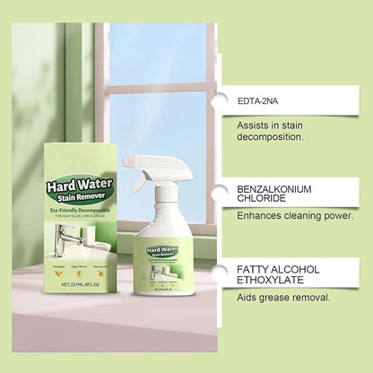 Water Stain Remover, 237ML Soap Scum Cleaning Agent, Glass Hard Water Shower Cleaner Spray, HardWater Spot Remover Spray, for Shower Bathtub Faucet Sink Bathroom Kitchen Apartment