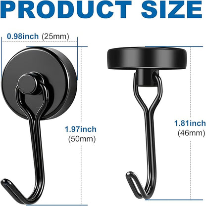 E BAVITE Magnetic Hooks, 80lbs+ Magnet Hook 2026 Cruise Cabin Ship Essentials Heavy Duty Strong Magnets Refrigerator Fridge Hanging for Classroom Beach Vacation Kitchen Grills Home 6pcs (Black)