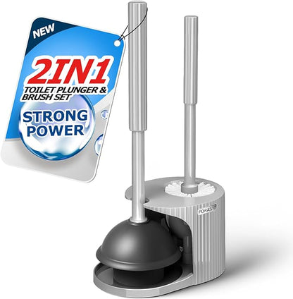 FORASTO 2 in 1 Toilet Plunger and Brush Set,Extended Handle Plunger,Toilet Bowl Brush Plunger Set,Bathroom Cleaning Tools,Cleaning Brush,Toilet Brush Plunger Combo,Charcoal Gray（20.8inch）