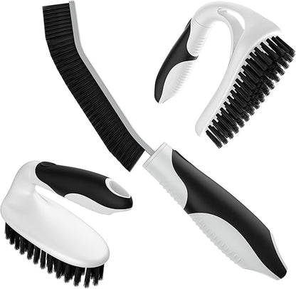 Cleangor Scrub Brush Set, Heavy Duty Scrub Brushes Crevice Cleaning Brush with Stiff Bristles, 3 Different Brushes Included for Household Use, Grout, Tile, Bathroom, Kitchen, Bathtub, Floor