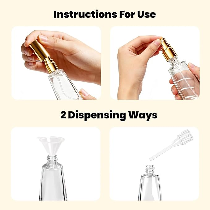 4PCS 10ML Glass Perfume Bottle Set, Tube-Shaped Portable Perfume Bottles Refillable With Dispenser Tools, Empty Atomizer Pocket Spray Bottle for Cologne Dispenser, Travel and Sample Container