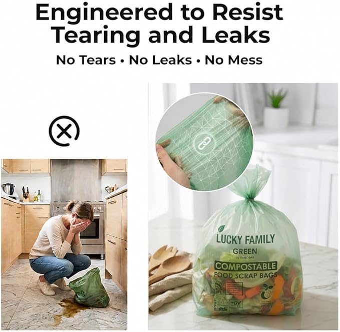 Compostable Trash Bags for Kitchen Compost Bins – 2.6 Gallon Compost Bags for Countertop Bin, Green Compostable Bags, BPI Certified ASTM D6400, Leak-Resistant Food Waste Bags (50 Count)