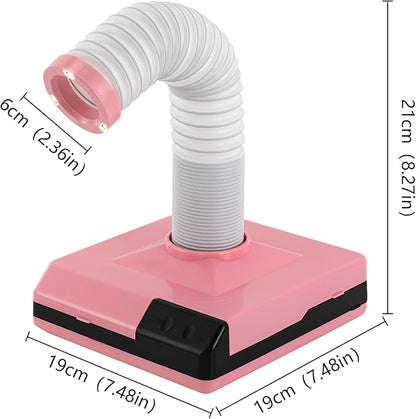 Nail Dust Collector, 2 in 1 Powerful Mini Desktop Vacuum Cleaner with Fan & LED Light, 60W Manicure Dentist Polishing Dust Suction Machine with Large Caliber Hose for Dental Lab Nail Salon (Pink)