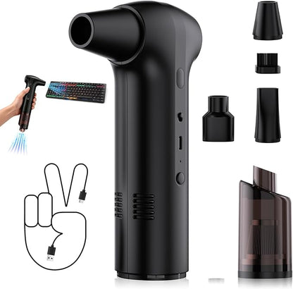 Compressed Air Duster, Rechargeable Electric 2-in-1 Air Blower and Car Vacuum, 130000RPM 3 Speed Super Power Brushless Motor, Fast Charging, Dust Blower for Computer, Keyboard, House, Outdoor and Car
