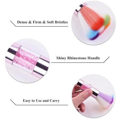 Colorful Nail Art Dust Brush Remover Cleaner for Acrylic Gel Nails with Shiny Rhinestone Handle