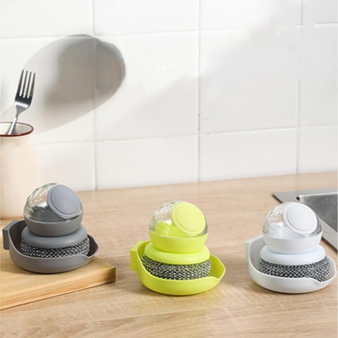 2xSoap Dispenser Brush Palm Pot Brush Dish Brush Versatile Accessories Ball Head Grip Kitchen Gadgets for Washing Washbasins and Ceramic Tile,