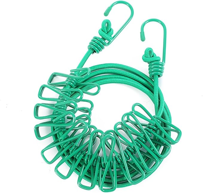 ALINNA Retractable Portable Clothesline, Travel Clothesline with 12 Clothespins for Indoor Laundry Drying, Outdoor Camping Accessories (Green)