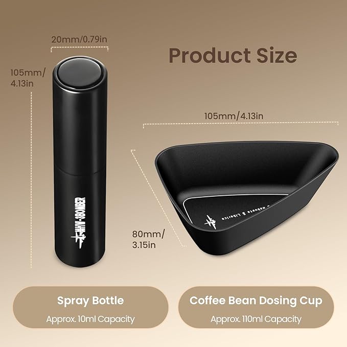 MHW-3BOMBER Coffee Bean Dosing Cup and RDT Spray Bottle Set - Aluminum Espresso Dosing Cup & 10ml Static Reduction Spray - Espresso Accessories Kit Measuring Tray for Coffee Lovers P7112B