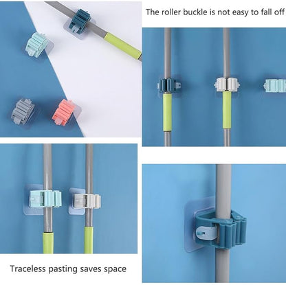 Broom And Mop Holder Clip 4 Pcs Mop Broom Wall Mounted Heavy Duty With Plastic Hooks Hanger No Drilling Mop Gripper For Home Bathroom Kitchen (green)