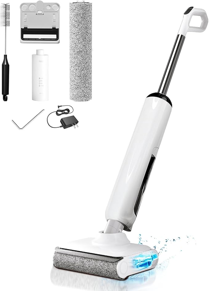 Wet Dry Vacuum Cleaner, 23KPa Vacuum and Mop Combo, 180° Lay-Flat Design with Edge Cleaning, Self-Cleaning Vacuum Mop for Hard Floors, Up to 35 Min Runtime, LED Display & Voice Prompts