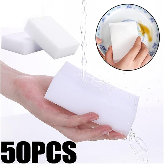 White Sponge Eraser Multi-functional Car Interior Detail Cleaning Tools Magic Sponge For Kitchen Bathroom Office(50pcs S)