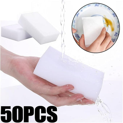 White Sponge Eraser Multi-Functional Car Interior Detail Cleaning Tools Magic Sponge for Kitchen Bathroom Office(50pcs L)