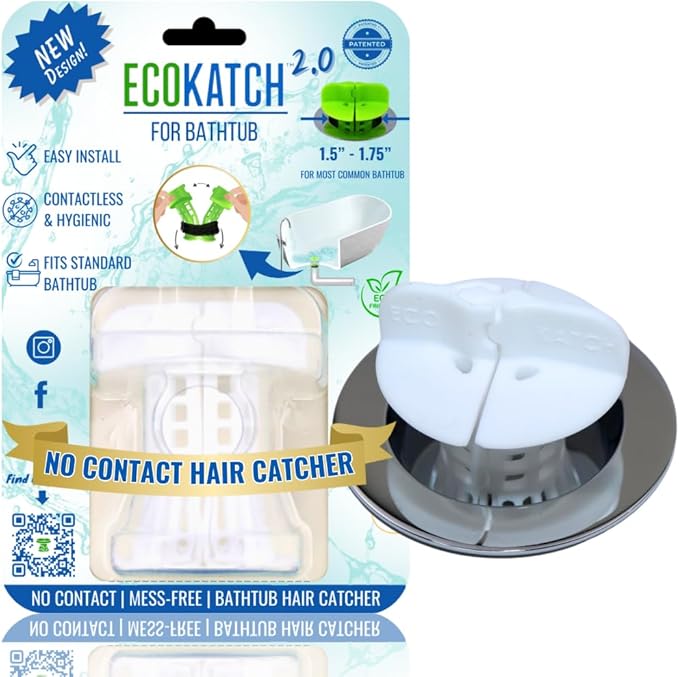 Bathtub Drain Hair Catcher – No-Contact Dispose, Conceals Hair, Reusable BPA-Free Silicone Mesh Strainer, Hair Stopper, Clog Preventer, Fits 1.5”–1.75” Pop-Up & Regular Drains (Polar White)