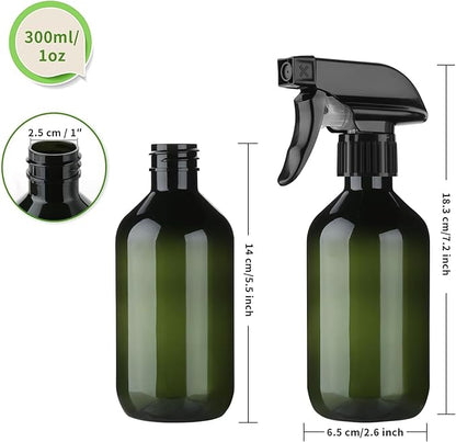 Arkeiliy 2-Pack Leakproof Spray Bottles (300ml/10oz) - Adjustable Nozzle for Fine Mist & Jet Stream | Premium Refillable Plastic Bottles for Hair Styling, Plant Misting, Cleaning Solutions (B+G)