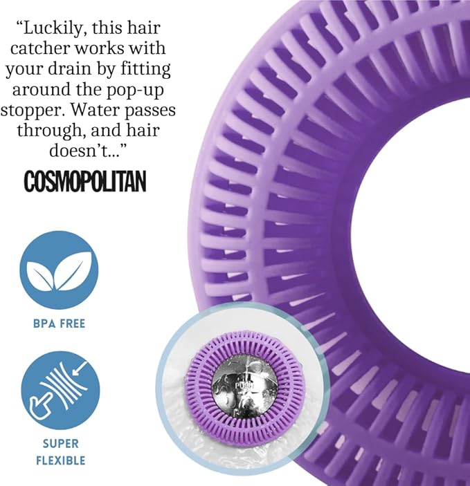 Hair Catcher for Shower Drain & Bathtub – TubRing Pop-Up Drain Protector & Strainer, Reusable Silicone Stopper for Bathroom Clog Prevention, Fits 1.85"–2.16" Drains | Violet