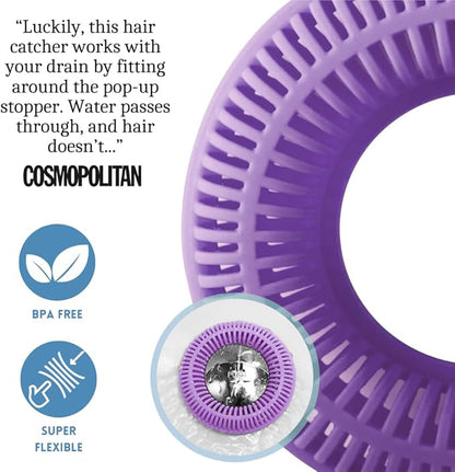 Hair Catcher for Shower Drain & Bathtub – TubRing Pop-Up Drain Protector & Strainer, Reusable Silicone Stopper for Bathroom Clog Prevention, Fits 1.85"–2.16" Drains | Violet