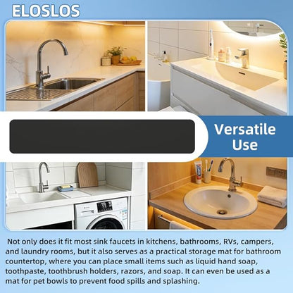 2Pcs 30"L x 5.5"W Customizable Sink Faucet Mat for Kitchen Sink 2 Holes & 3 Holes, DIY Cut for Oval/Rectangle/Square Faucets, Extra Long Quick-Drying Absorbent Splash Guard Counter Protector, Black
