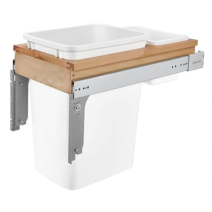 Rev-A-Shelf 35 Qt Top Mount Single Pullout Under Cabinet Kitchen Trash Cans for Base Cabinets, 150 Pound Rated Full-Extension Slides, Min Opening Width of 12", White, 4WCTM-12DM1