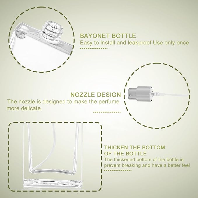 Enenes 8 Pack 30ml/1Oz Refillable Glass Perfume Bottles - Premium Square Atomizer Spray Bottles, Leak-Proof Portable Empty Perfume Containers for Travel, Purse, Gym & Home Office Use