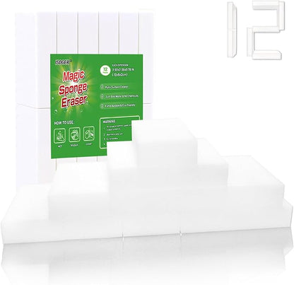 Magic Melamine Sponge Eraser, GRS Certified 12 Pack Disposable Magic Cleaning Erasers in Bulk, No Scratch & Super Absorbent, Multi-Functional Melamine Foam Sponges for Bathroom Window Shoes Kitchen