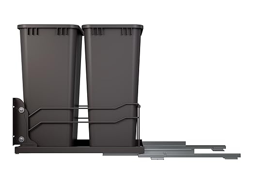 Rev-A-Shelf Double Pullout Trash Cans for Full Height Kitchen Cabinets 50 Quart 12.5 Gallon with Soft-Close Slides, 14.5" Min Opening, 53WC-2150SCDM-213