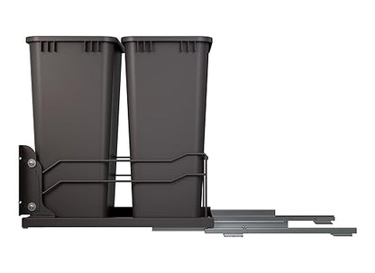 Rev-A-Shelf Double Pullout Trash Cans for Full Height Kitchen Cabinets 50 Quart 12.5 Gallon with Soft-Close Slides, 14.5" Min Opening, 53WC-2150SCDM-213