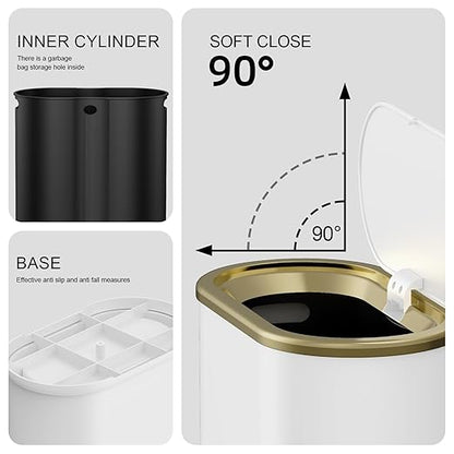 KSSKSS 1.8 Gallons Small White Bathroom Trash Can with Lid, Slim Bathroom Garbage Bin, Dog Proof Trash Can with Pop-Up Lid for Bedroom,Toile, White
