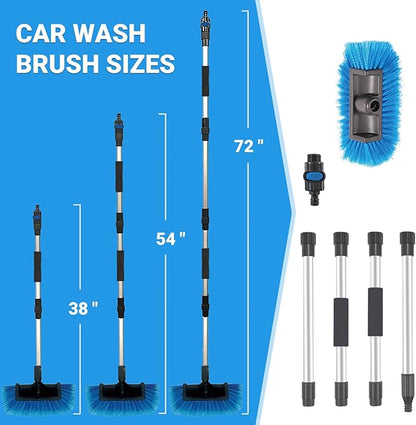 72" Car Wash Brush with Long Handle, On/Off Switch for Car RV Truck Boat Washing Brush, Complete Cleaning Kit with Car Wash Mop Windshield Squeegee Multifunctional Wash Brush
