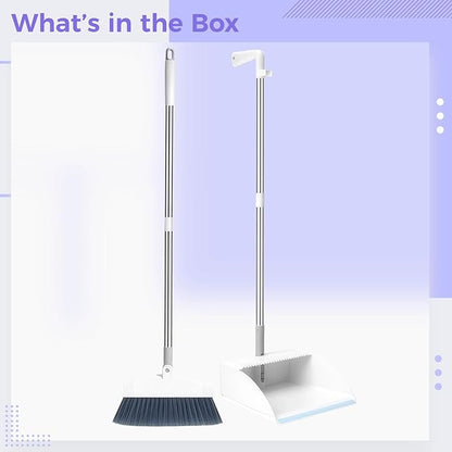 Broom and Dustpan Set, Long Handle, Standing, Foldable, for Home Use