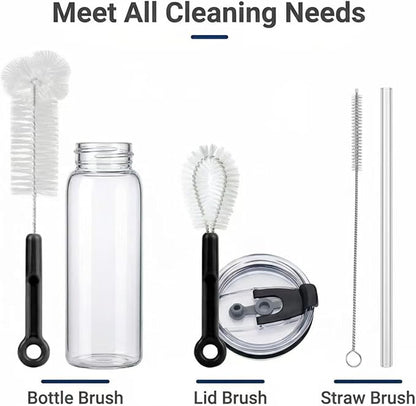 3 Pack Bottle Cleaning Brush Set with Detachable Keychain Ring, Narrow Neck & Straw Cleaner, Portable for College Dorm & Travel