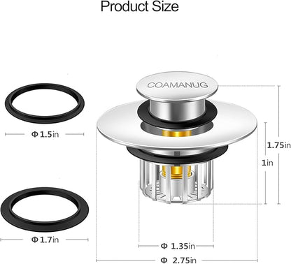 COAMANUG Bathtub Stopper | Shower Drain Hair Catcher, Pop-up Tub Stopper with Strainer | Pop-up Bathtub Drain Plug | Drai Protector for 1-1/2 to 1-3/4" Bath Drain Hole- Pearl Chrome
