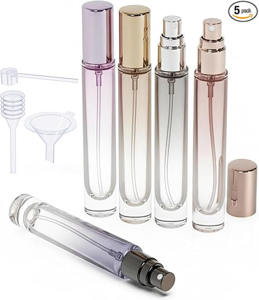 10ml 5Pack Round Glass Perfume Refillable Atomizer For Travel and Sample Container, Mini Empty Cologne Spray Bottles (Mixed)