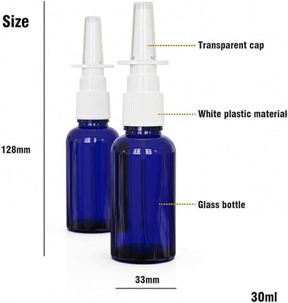 30ML/1oz Nasal Sprayer Bottle, Blue Glass Nose Spray Bottles Empty, Travel Sized Refillble With Portable Fine Mist, Nose Sprayer Nasal Clearner with Funnel (30ml blue 6pcs)