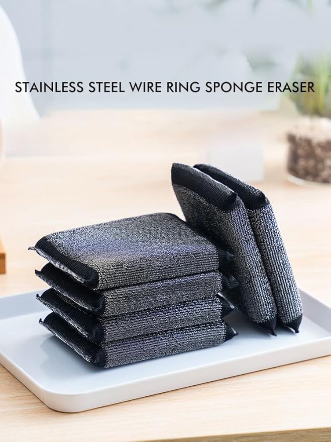 Swift-Scrub Non-Scratch Wire Steel Scrubber for Sustainable Cleaning of Utensils, Dishes, Counters, Sinks and Wet and Dry Cleaning Multipurpose Dish Wash Scrubber | (Metal-Wire Sponge Pad, Pack of 4)