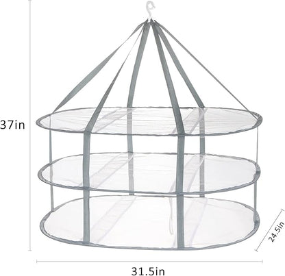 3-Tier Folding Mesh Clothes Hanging Dryer, Sweater Drying Rack, Large Laundry Drying Rack, Lay fold Flat Dry Hanger, Mesh Clothes Hanging Dryer - XL(3Tier)