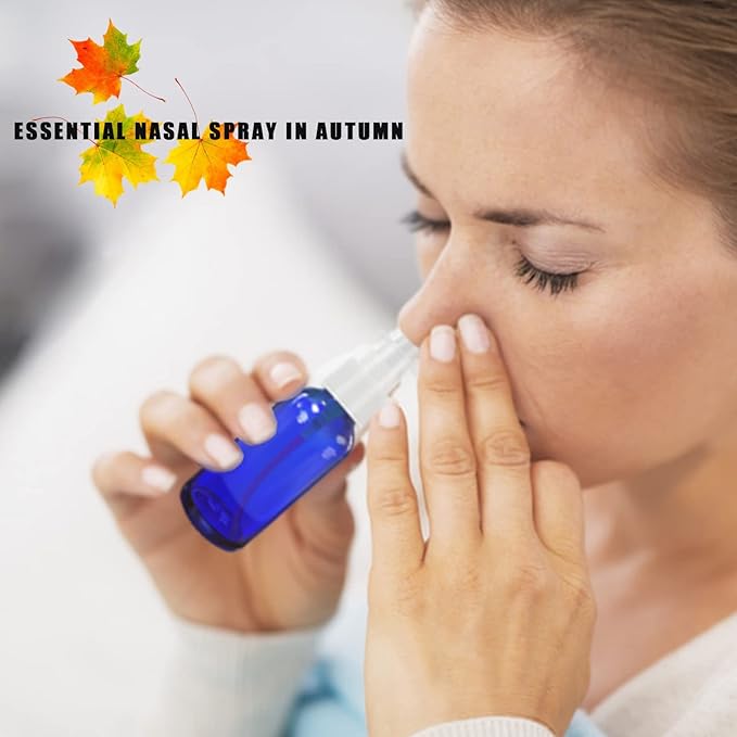 GIVAMEIHF Nasal Spray Bottle Spray Glass Bottles 4Pcs 1oz (30ml) with Press Spray Head Refillable Portable Fine Mist, funnel, dropper,label, empty nose spray glass bottle blue nasal spray bottle