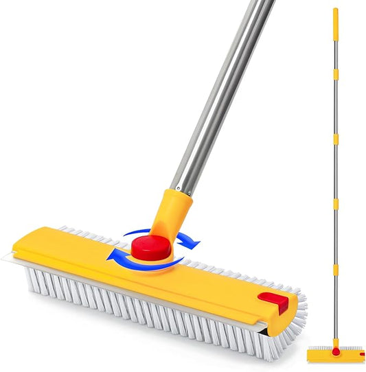 REEWII 64in Floor Scrub Brush with Long Handle,3 in 1 Hard Bristle Cleaning Brush with Scraper and Tweezers for Household Cleaning, Bathroom, Swimming Pool, Garage, Windows, Walls, and Terrace Decks