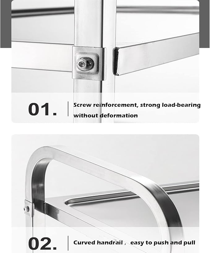 uyoyous Extra Large 3 Tier Stainless Steel Utility Cart 37x20x37 inch Commercial Heavy Duty Rolling Cart Food Storage Service Trolley with 360° Rotatable Wheels for Kitchen Hotel Restaurant Home Use