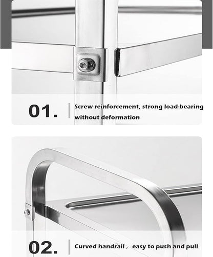 uyoyous Extra Large 3 Tier Stainless Steel Utility Cart 37x20x37 inch Commercial Heavy Duty Rolling Cart Food Storage Service Trolley with 360° Rotatable Wheels for Kitchen Hotel Restaurant Home Use