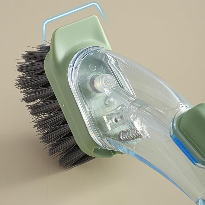 Soap Dispensing Dish Brush with Handle - Kitchen Scrub Brush for Pots Pans, Effortless Cleaning with Soap Chamber, Nylon Bristles (Light Green)