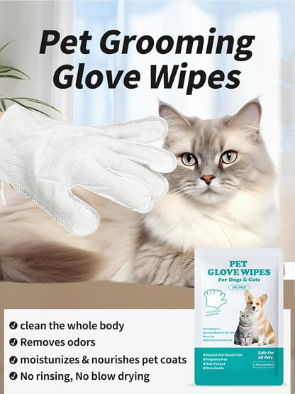 6 Pcs Individually Wrapped Dog Glove Wipes for Paws, Butt, Ears & Eyes | Extra Large Thick Rinse-Free Pet Wipes for Dogs & Cats | Hypoallergenic Fragrance-Free for Travel & Camping